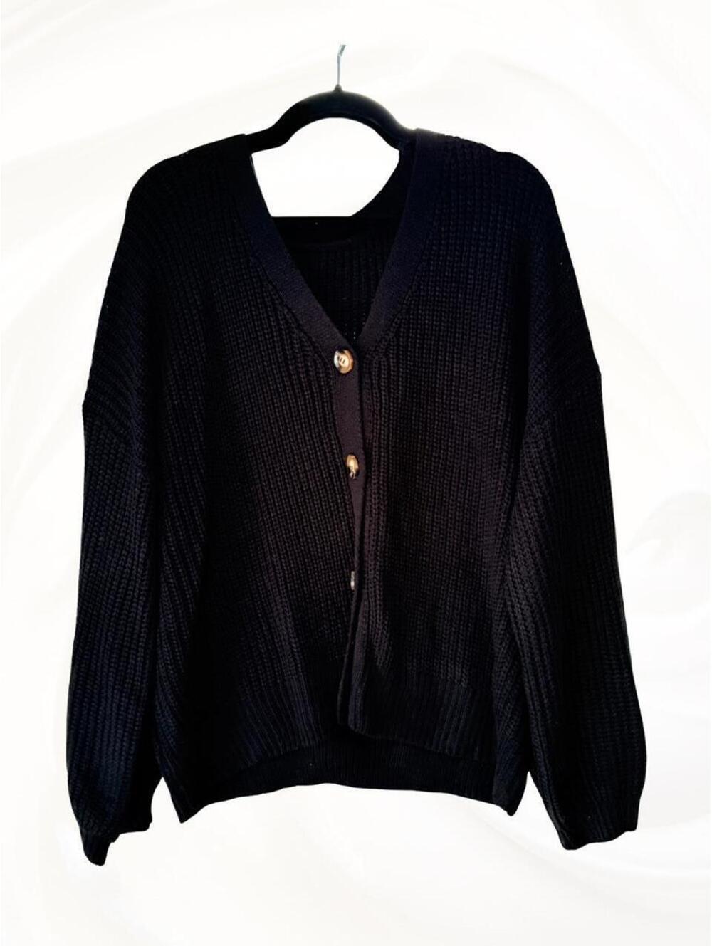 SHEIN Black Chunky Knit Button Front Cardigan Size 3XL